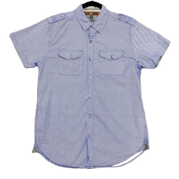 PD&C Blue Printed Slim Fit S/S Button Down - Picture 1 of 8